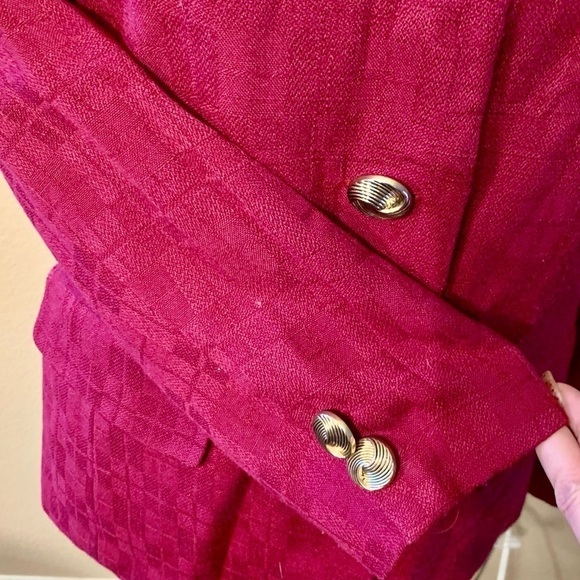 Vintage Blazer 8 HBS Ltd Magenta Checkered pattern Gold-tone Button-Up Classic - Picture 7 of 13